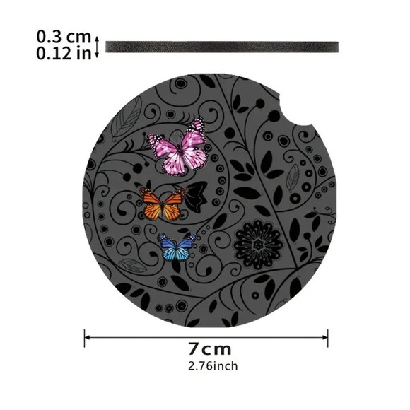 New 2pc Set Butterfly Design Auto Cup Holder Coasters - Picture 6 of 8